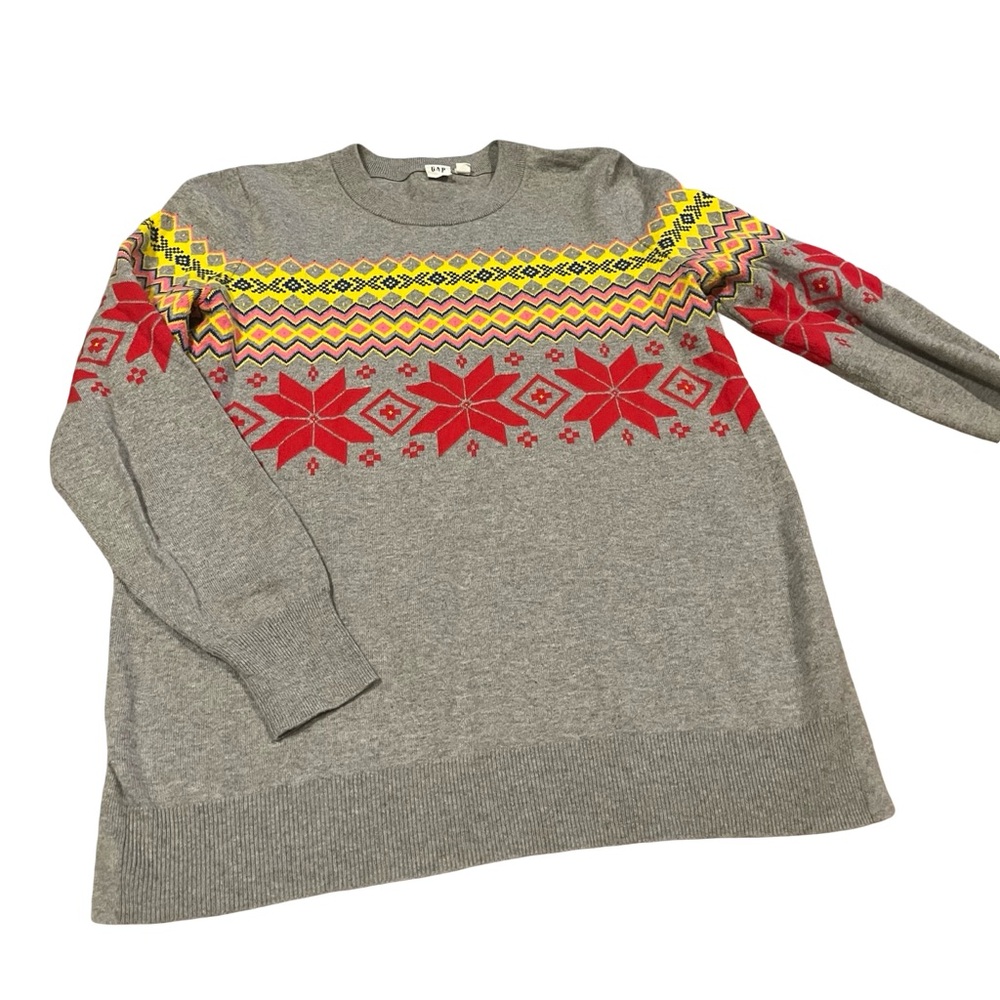 Fair Isle Gap Sweater - Gray Gap Cotton sweater . Women’s fair isle  snowflake